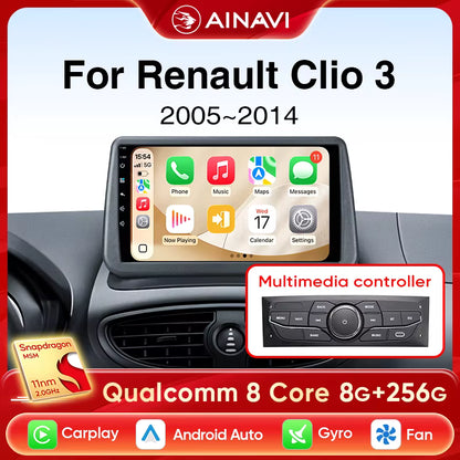 Ainavi autoradio pour Renault Clio 3 2005-2014 sans fil CarPlay Android Auto 4G lecteur multimédia Navigation GPS